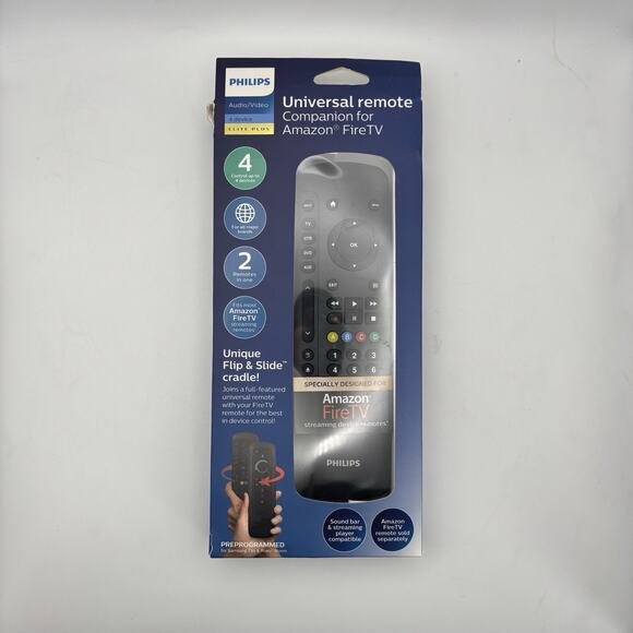 Philips Universal Remote for Amazon Fire TV with Flip & Slide Cradle. New In Box - Picture 1 of 11